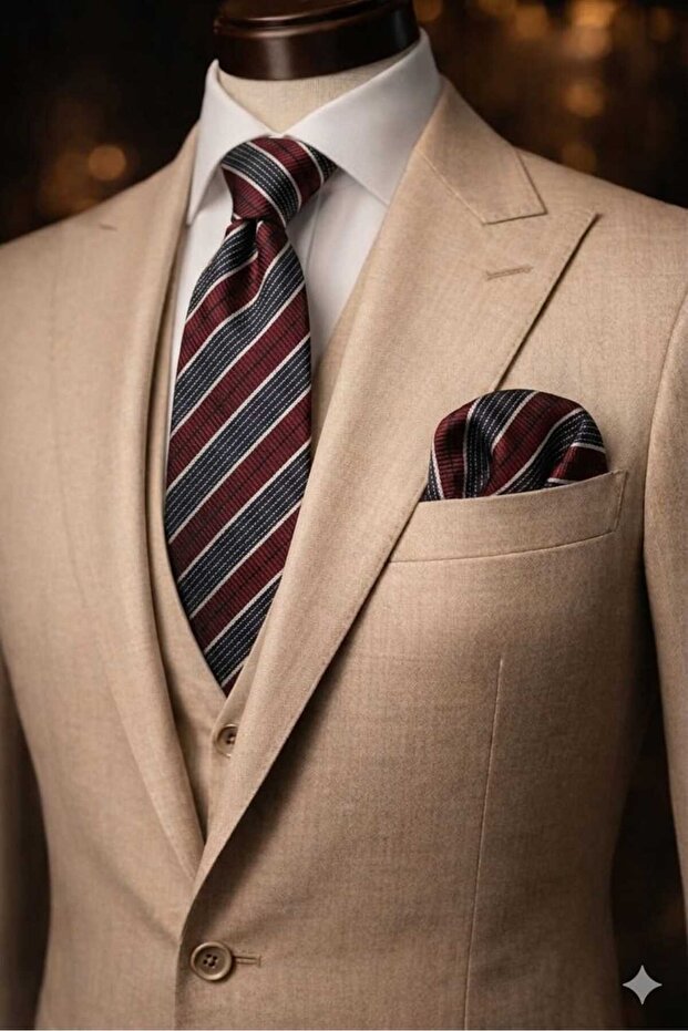 Men's Burgundy Striped Tie Handkerchief