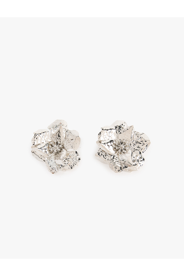 Large Textured Steel Flower Earrings
