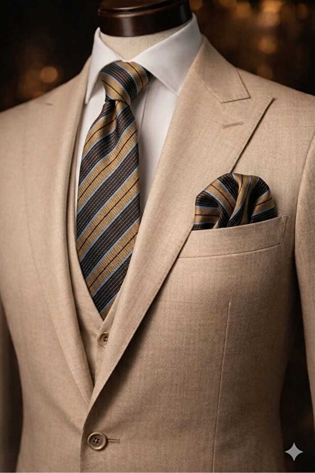 Men's Cream Striped Tie Handkerchief