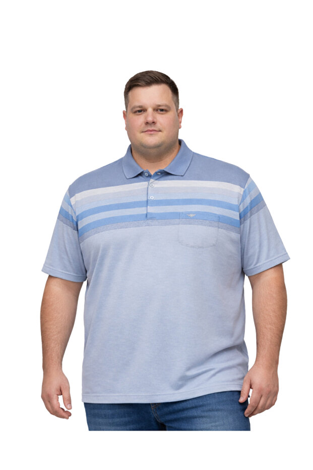 Men's Large Size Melange Ice Blue Polo Collar Short Sleeve Gradient T-Shirt 3Xl-4Xl-5Xl-6Xl