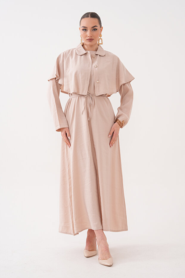 Modal Woven Dress with Cape Detail