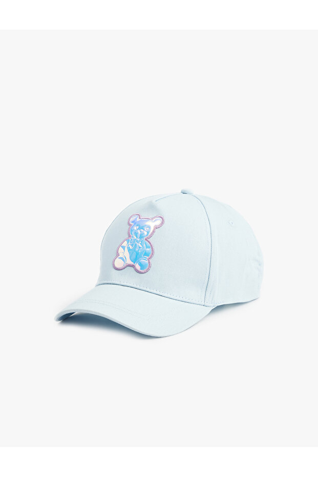 Teddy Bear Patch Detailed Cotton Cap Hat