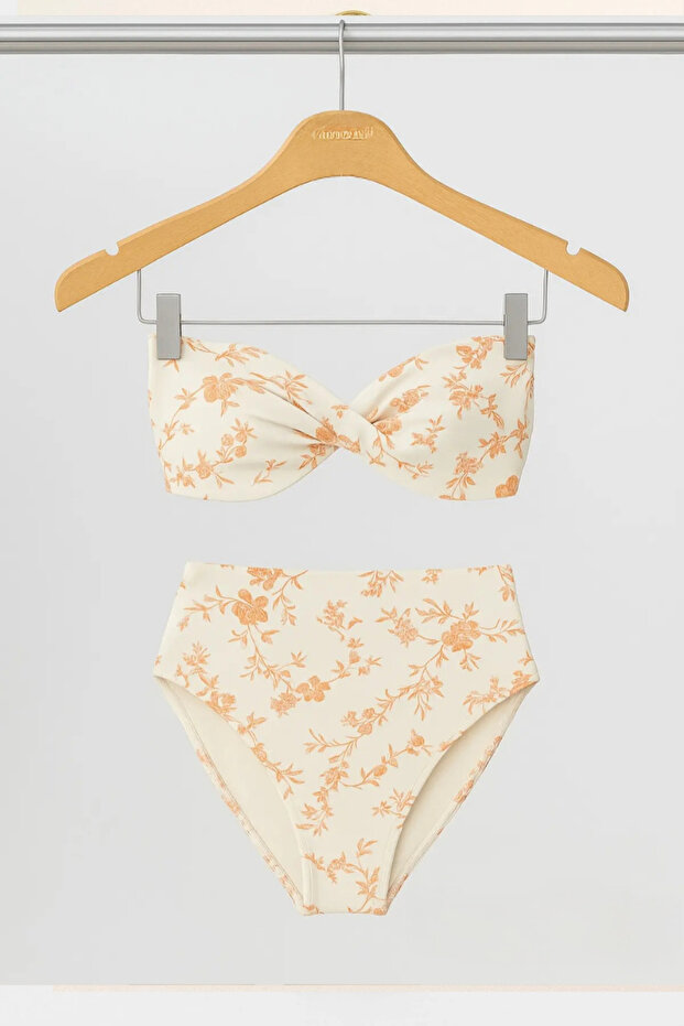 Women's Flower Padded Strapless High Waist Bikini Set