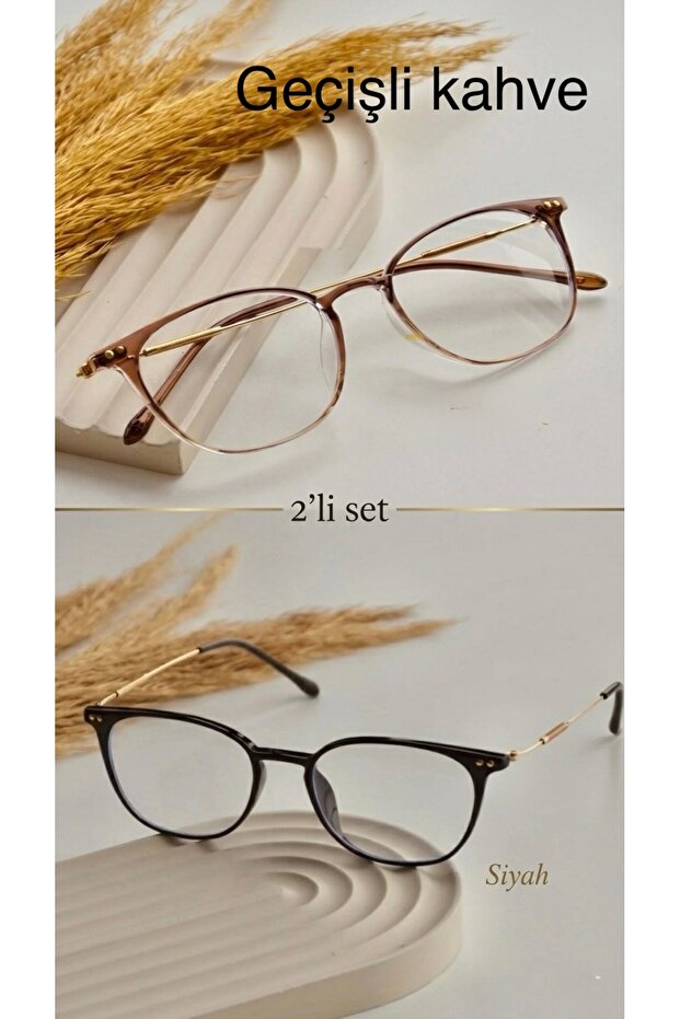 Ri̇gel- Blue Light Protected Glasses Set of 2, Transitionable Brown and Black Optically Compatible Lenses, 50 Ekartman