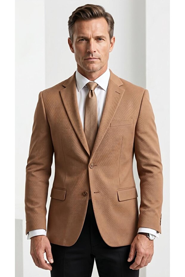 Slim Fit Pique Woven Men's Blazer Jacket – Modern Stylish Casual Combination