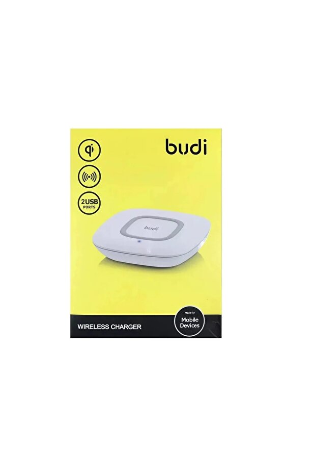 شاحن لاسلكي Budi 10W مع منفذين USB – أبيض