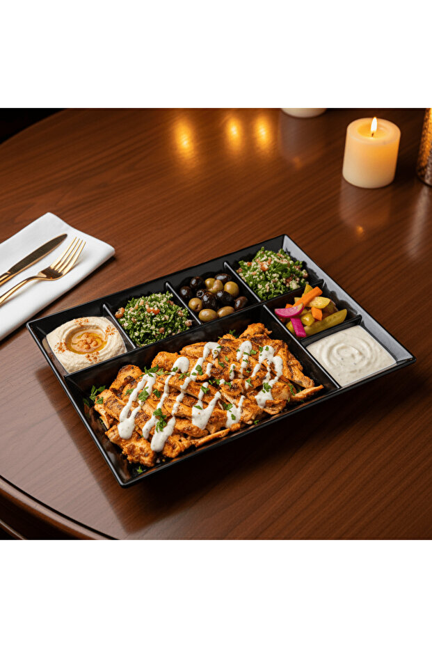 White Rectangular Melamine 6 Portion Serving Plate - 2