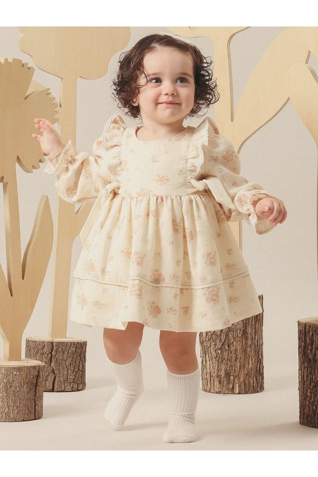 Vintage Baby Dress with Shoulder Flounces and Side Ties