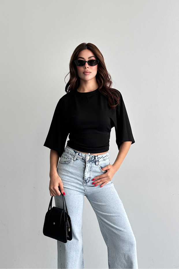 Waist-Fitted Wide-Sleeve Viscose Blouse