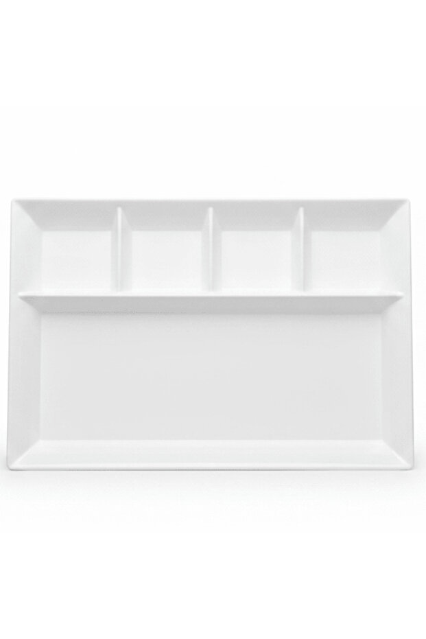 White Rectangular Melamine 5 Portion Serving Plate