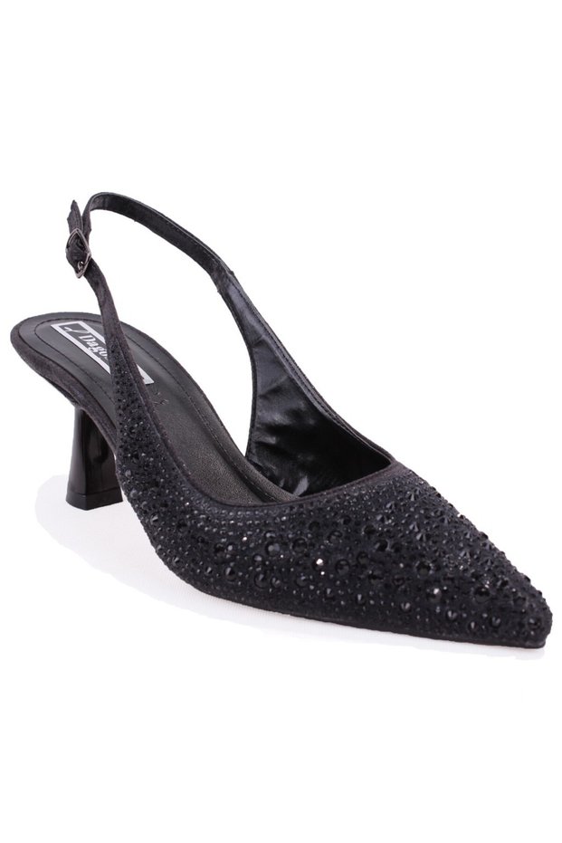 Dza07-1240A87 Black Stone 7 cm Stiletto Heel U Evening Dress Women's Shoes