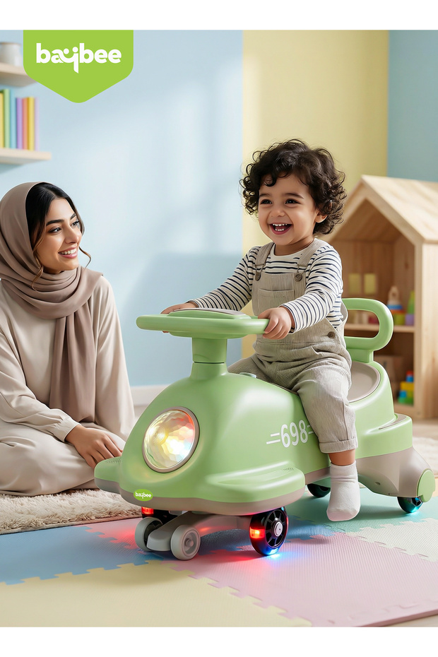 Flyer Swing Car with LED Wheels, Music & Backrest, Ride-On Toy Kids 3–8 Years