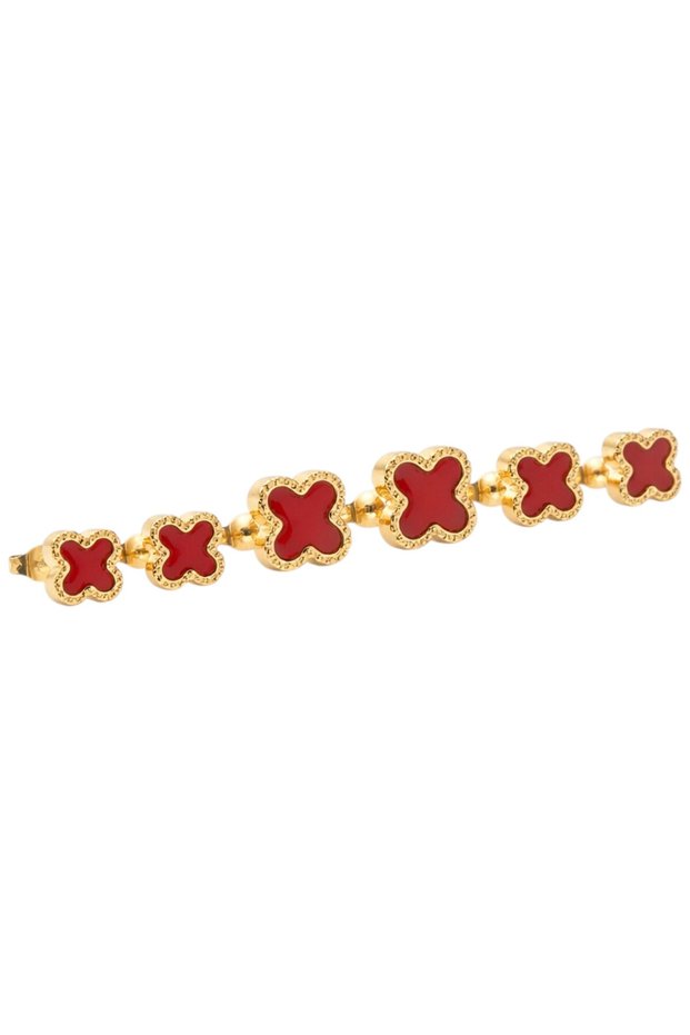Steel Red Clover Earring Set 6-Piece Gold Minimal Women's Earrings Stainless Stylish Design