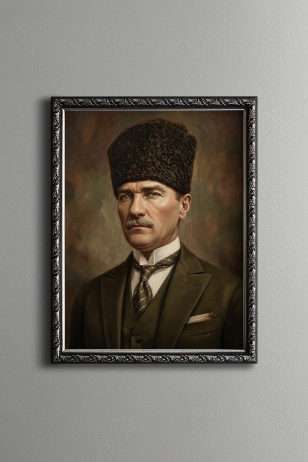 Ataturk Portrait - Vintage Patterned Frame - Slim Model