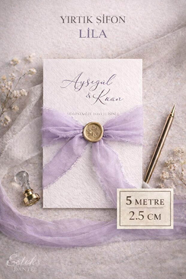 Premium Torn Chiffon Ribbon 2.5 cm 5 Meters Invitation Card, Engagement. Wedding