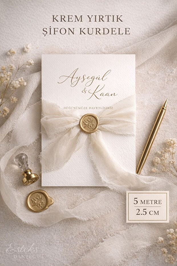 Premium Torn Chiffon Ribbon 2.5 cm 5 Meters Invitation Card, Engagement. Wedding