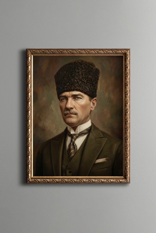 Ataturk Portrait - Vintage Patterned Frame - Slim Model