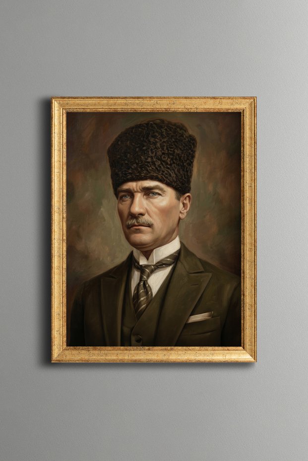 Ataturk Portrait - Vintage Patterned Frame - Slim Model