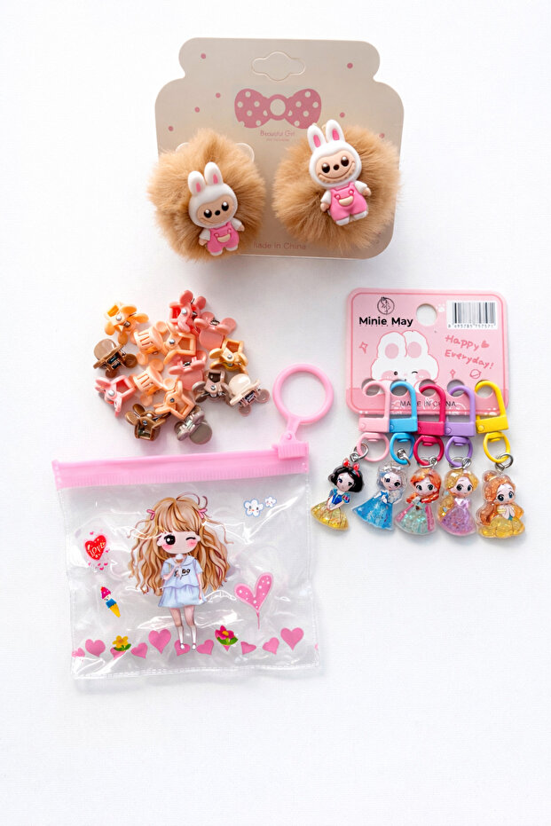 Girl's Accessory Set | Plush Buckle, Mini Latch Buckle, Keychain and Transparent Bag Set