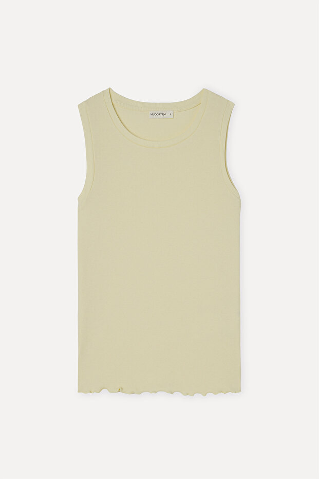 Women's Yellow Fitted Crew Neck Sleeveless Blouse
