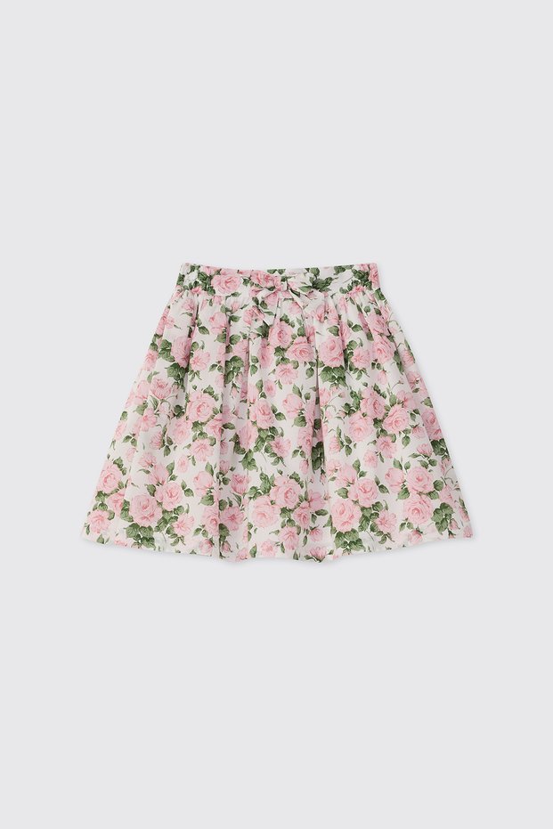 Liberty Fabric Baby Girl Pink Skirt with Rose Pattern and Bow at the Waist