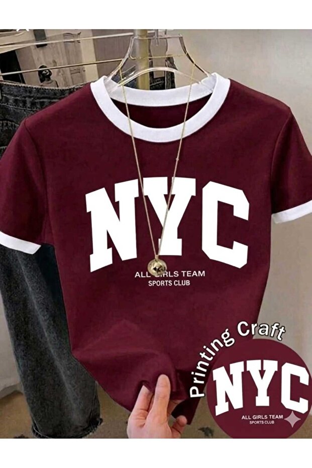 COHERENT Unisex Erkek/Kadın NYC YAKASI FARKLI Özel Baskılı Oversize Pamuklu T-Shirt