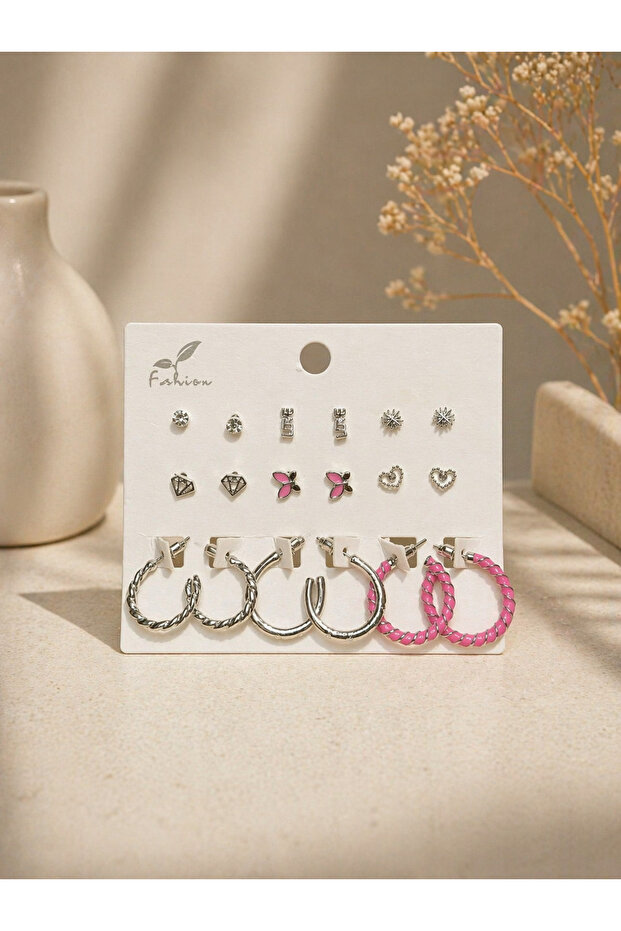 18-Piece Multi Earring Set | Silver Hoop, Figured and Colorful Trendy Women's Earring Set