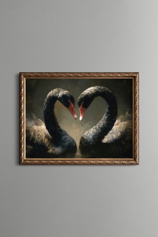 The Love of Black Swans - Vintage Patterned Frame - Slim Model