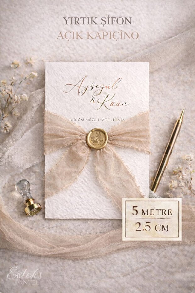 Premium Torn Chiffon Ribbon 2.5 cm 5 Meters Invitation Card, Engagement. Wedding