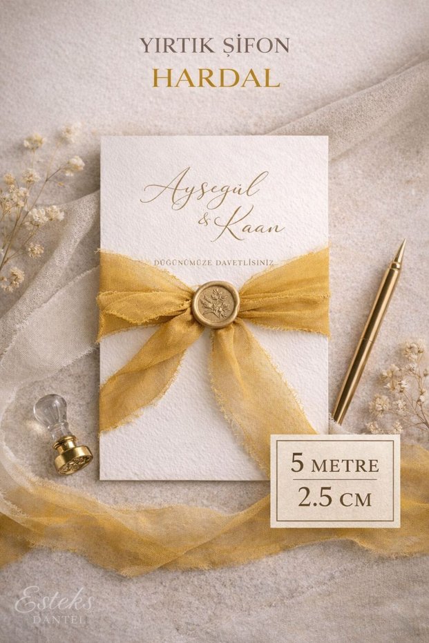 Premium Torn Chiffon Ribbon 2.5 cm 5 Meters Invitation Card, Engagement. Wedding