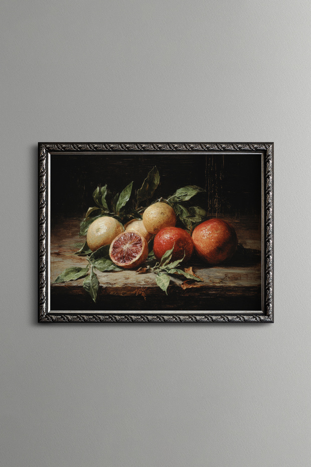 Citrus Still Life - Vintage Patterned Frame - Thin Model
