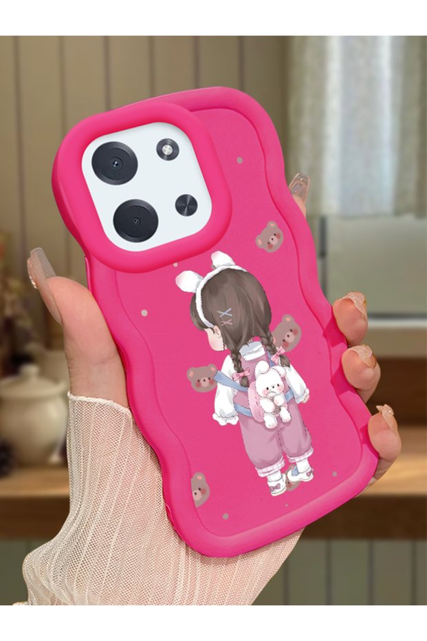 Simple Red Silicone Phone Case for Poco C85 4g Compatible Shockproof Phone Case Girl Pattern