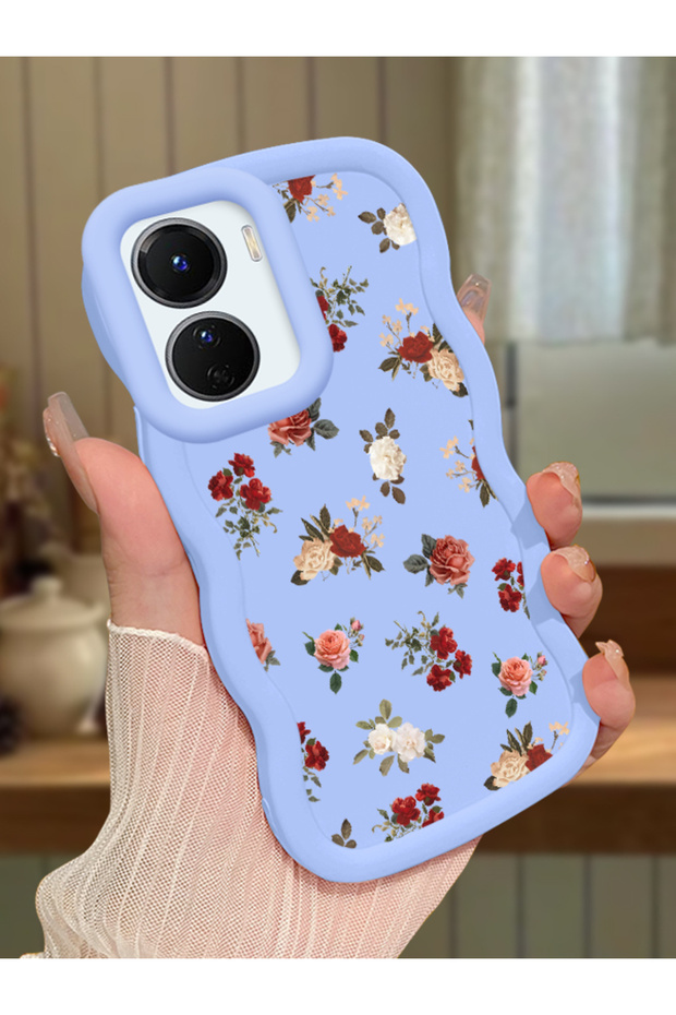 Vivo Y16 Compatible Shockproof Simple Blue Silicone Phone Case Cover Flower Pattern