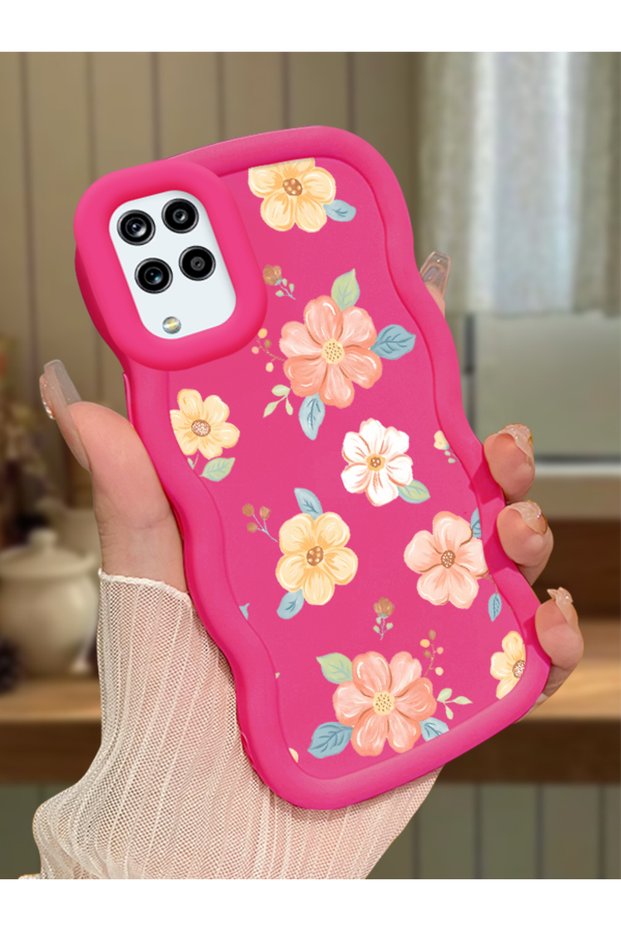 Samsung Galaxy A12 Compatible Shockproof Simple Red Silicone Phone Case Cover Flower Pattern