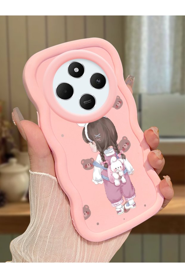 Poco C75 Compatible Shockproof Simple Pink Silicone Phone Case Girl Pattern