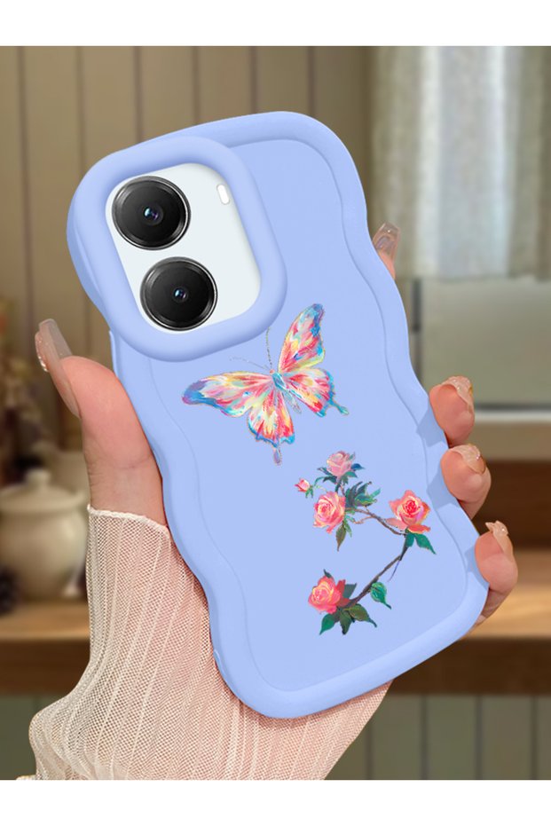 Poco X7 Pro Compatible Shockproof Simple Blue Silicone Phone Case Butterfly Pattern