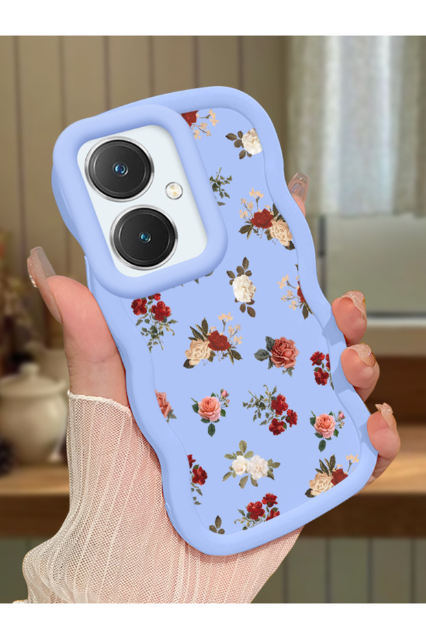Vivo Y27 Compatible Shockproof Simple Blue Silicone Phone Case Cover Flower Pattern