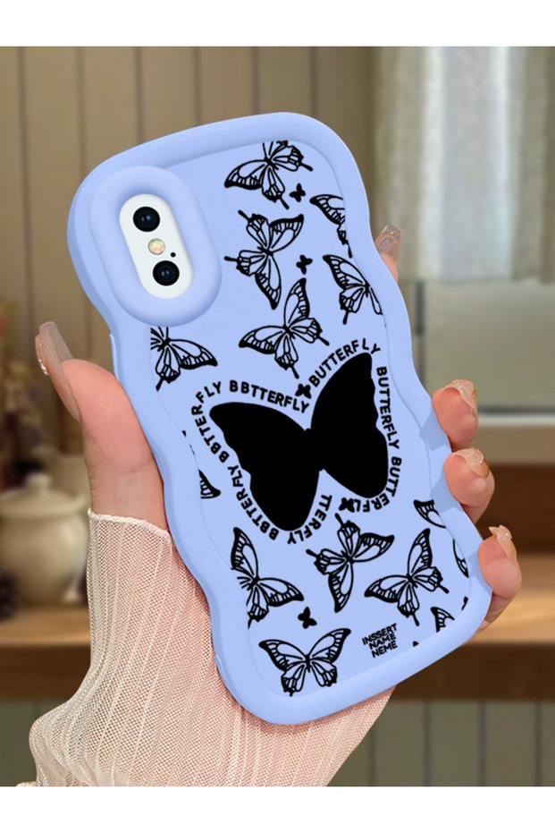 iPhone X Compatible Shockproof Simple Blue Silicone Phone Case Butterfly Pattern