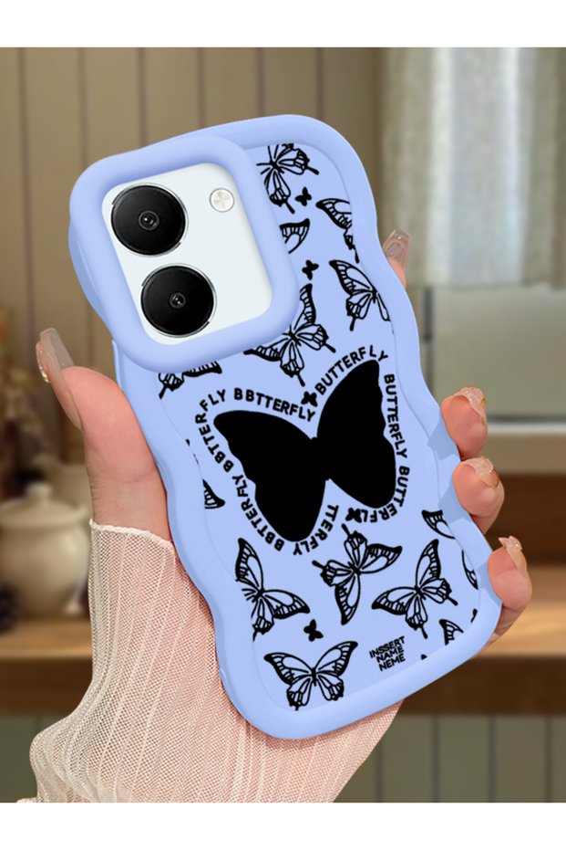 Vivo Y27S Compatible Shockproof Simple Blue Silicone Phone Case Butterfly Pattern