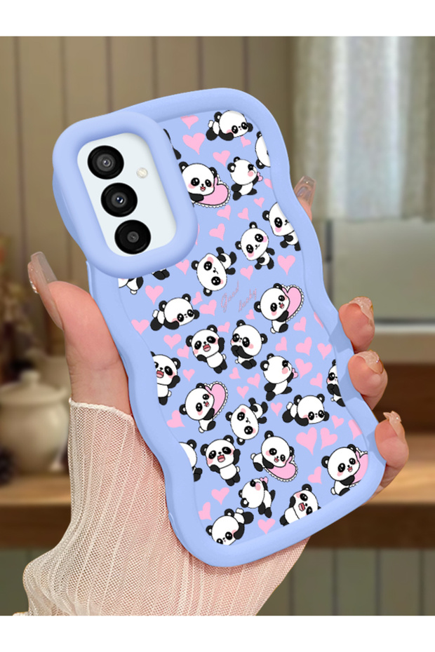 Samsung Galaxy M23 Compatible Shockproof Simple Blue Silicone Phone Case Panda Pattern