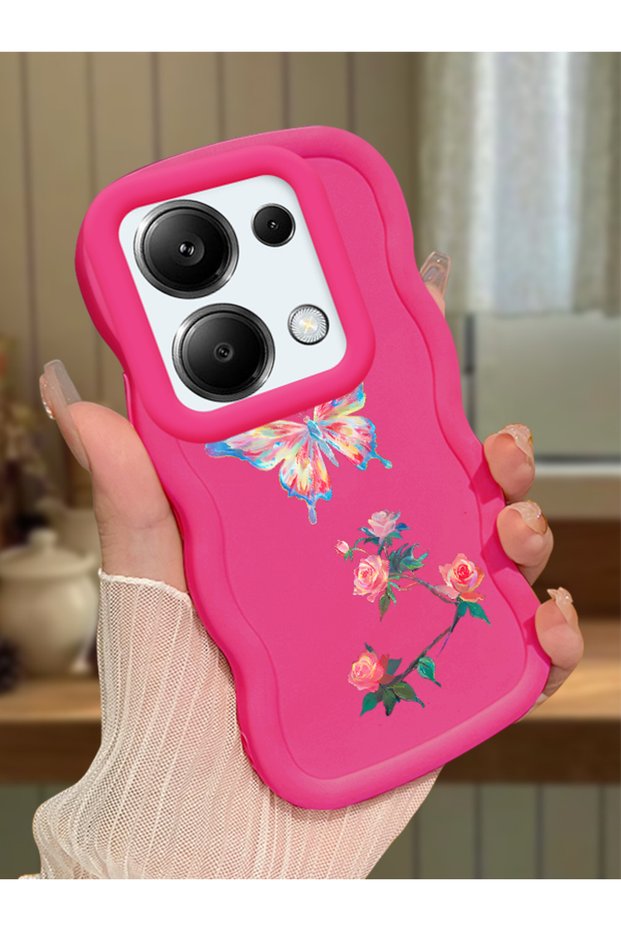 Redmi Note 13 Pro 4g Compatible Shockproof Simple Red Silicone Phone Case Butterfly Pattern