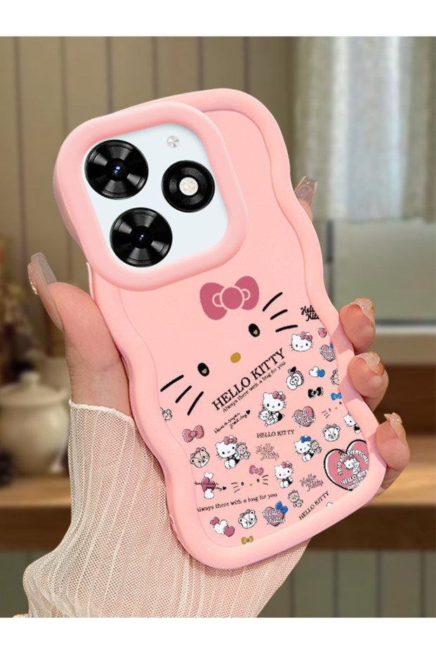 Tecno Spark 20 Compatible Shockproof Simple Pink Silicone Phone Case Hello Kitty Pattern