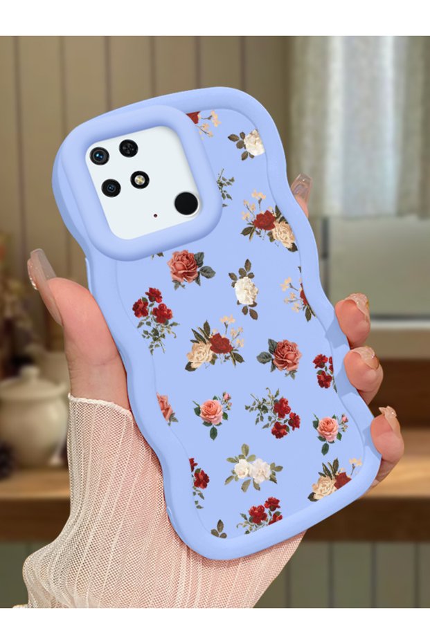 Redmi 10C Compatible Shockproof Simple Blue Silicone Phone Case Cover Flower Pattern