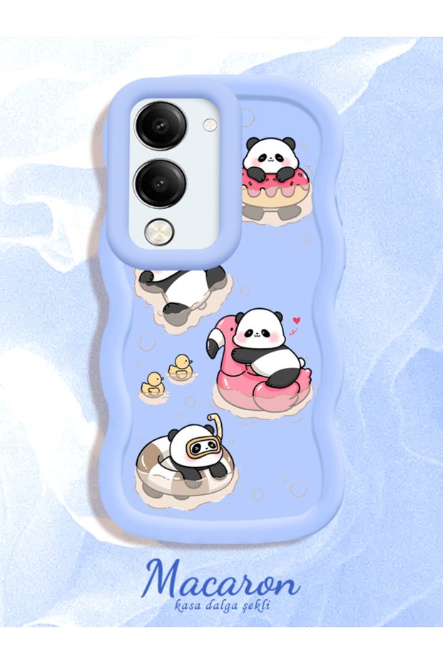 Simple Blue Silicone Phone Case Panda Pattern Compatible with Vivo Y19S Shockproof