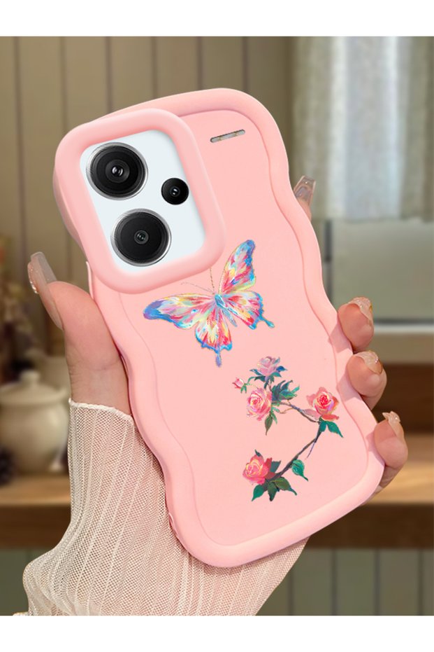 Redmi Note 13 Pro Plus 5g Compatible Shockproof Simple Pink Silicone Phone Case Butterfly Pattern