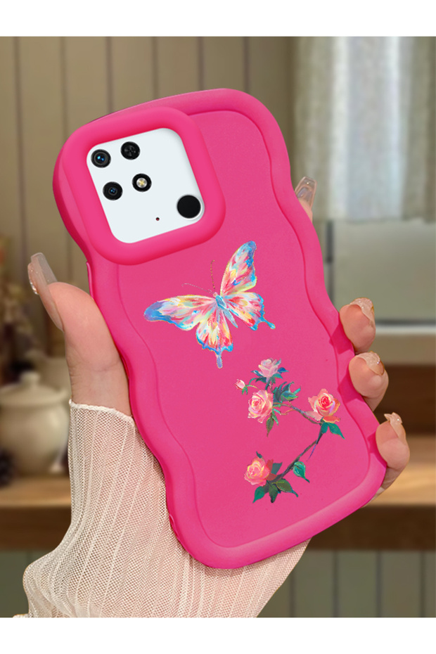 Redmi 10C Compatible Shockproof Simple Red Silicone Phone Case Butterfly Pattern