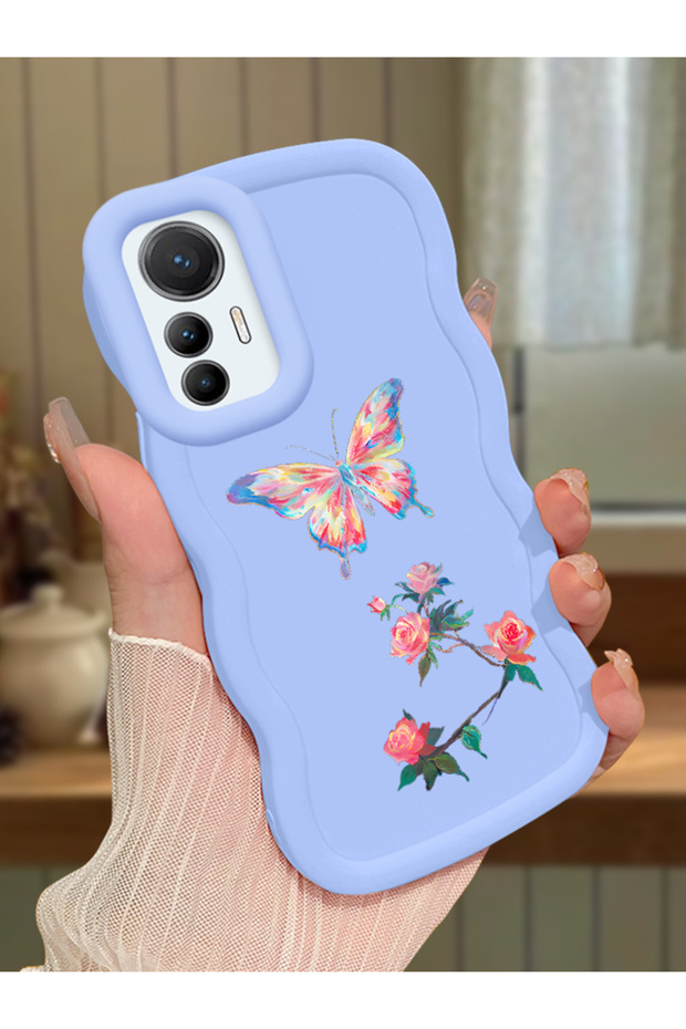 Xiaomi Mi 12 Lite Compatible Shockproof Simple Blue Silicone Phone Case Butterfly Pattern