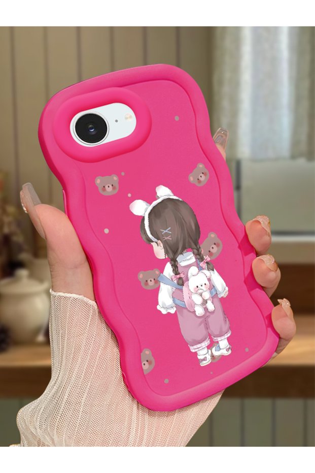 iPhone 16E Compatible Shockproof Simple Red Silicone Phone Case Girl Pattern
