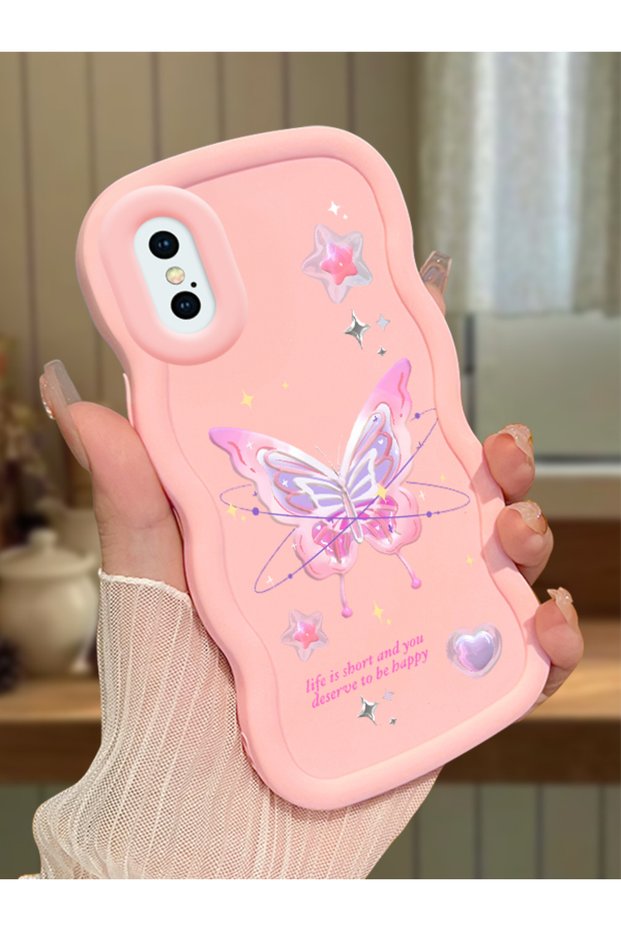 iPhone X Compatible Shockproof Simple Pink Silicone Phone Case Butterfly Pattern