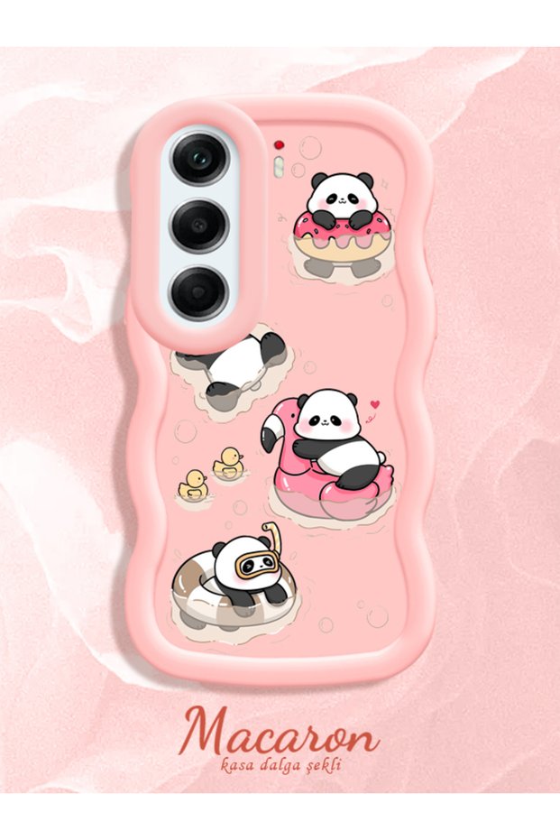 Simple Pink Silicone Phone Case Panda Pattern Compatible with Tecno Camon 40 Pro 5g Shockproof